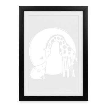 Giraffe and Hedgehog Love - Framed poster (27 × 37 cm) - black - Front