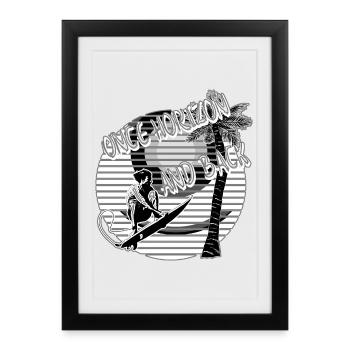 Surfer Palm Trees Beach black/white - Framed poster (27 × 37 cm) - black - Front