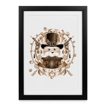 Renard steampunk avec chapeau cylindre dans le cadre - Affiche encadrée (27 × 37 cm) - noir - Devant