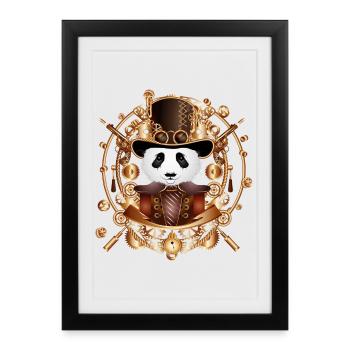 Steampunk Panda Bear avec chapeau cylindre dans le cadre - Affiche encadrée (27 × 37 cm) - noir - Devant