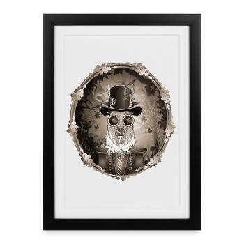Steampunk deer portrait in antique sepia look - Framed poster (27 × 37 cm) - black - Front