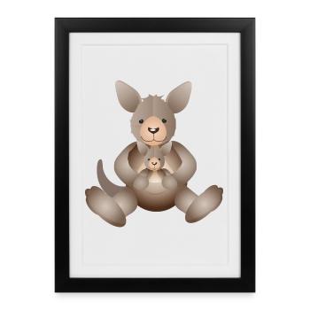 Maman kangourou avec une petite progéniture sucrée - Affiche encadrée (27 × 37 cm) - noir - Devant