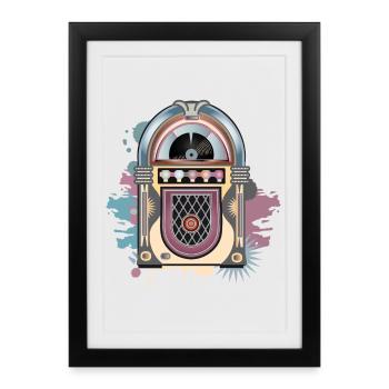Jukebox au look graffiti rétro aux couleurs vintage - Affiche encadrée (27 × 37 cm) - noir - Devant