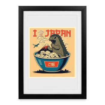 Kaiju dans le bol de riz – Japanliebe Retro - Affiche encadrée (27 × 37 cm) - noir - Devant