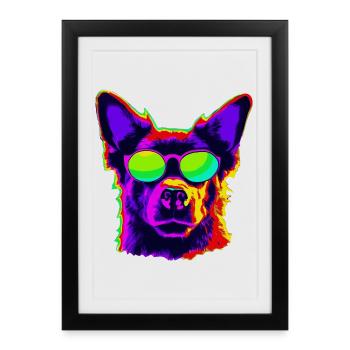 Stylish four-legged friend with sunglasses - Framed poster (27 × 37 cm) - black - Front