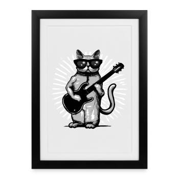 Chat Guitariste - Affiche encadrée (27 × 37 cm) - noir - Devant
