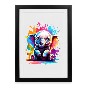 Elephant Colorful - Baby Elephant Colorful - Framed poster (27 × 37 cm) - black - Front