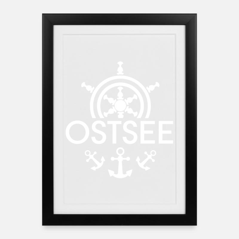 Ostsee Anker Symbol Steuer Rad Icon Logo Grafik - Gerahmtes Poster (27 × 37 cm) - Schwarz