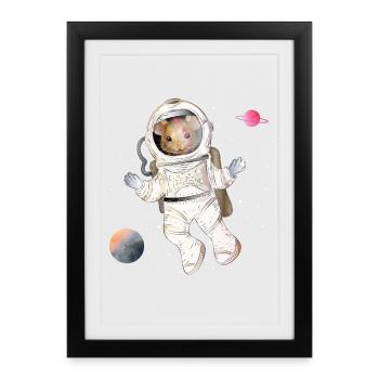 Souris des astronautes dans l’espace avec des planètes - Affiche encadrée (27 × 37 cm) - noir - Devant