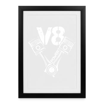 v8 power piston muscle cars logo garage big block - Framed poster (27 × 37 cm) - black - Front