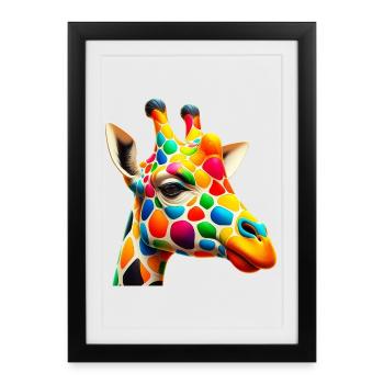 Girafe colorée et peinte comme Arlequin - Affiche encadrée (27 × 37 cm) - noir - Devant