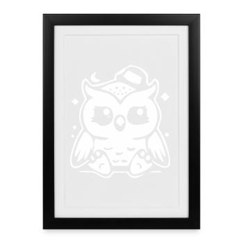 Mignon Figurine de hibou avec chapeau - Affiche encadrée (27 × 37 cm) - noir - Devant