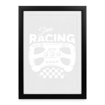 Sim Racing Gamer Formula Steering Wheel Checkered Flag Logo - Framed poster (27 × 37 cm) - black - Front