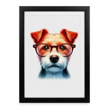 Chien avec des lunettes - Affiche encadrée (27 × 37 cm) - noir - Devant