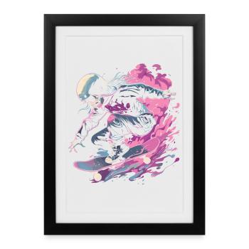 Skateur Fille - Affiche encadrée (27 × 37 cm) - noir - Devant