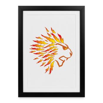 Lion et flammes - Affiche encadrée (27 × 37 cm) - noir - Devant