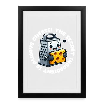 Le secret est toujours le fromage - une conception de cuisine amusante - Affiche encadrée (27 × 37 cm) - noir - Devant