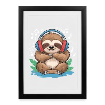Paresseux de musique avec clé de casque - Affiche encadrée (27 × 37 cm) - noir - Devant