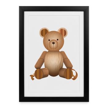 Aspect bois - Figurine d’ours mignon - Affiche encadrée (27 × 37 cm) - noir - Devant