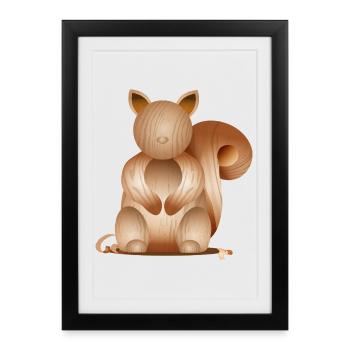 Illustration aspect bois – Écureuil joueur - Affiche encadrée (27 × 37 cm) - noir - Devant