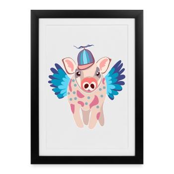 Pastel Winged Pig with Beanie - Framed poster (27 × 37 cm) - black - Front