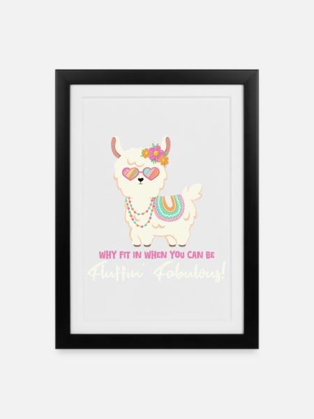 Süßes Alpaka mit Sonnenbrille und lustigem Spruch - Gerahmtes Poster (27 × 37 cm) - Schwarz