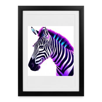 Neon Zebra Artwork for Eye-Catching Clothing - Framed poster (27 × 37 cm) - black - Front