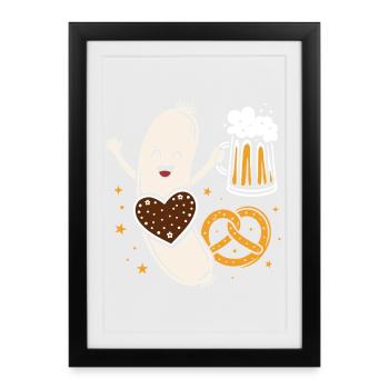 Weißwurst with beer and pretzel - funny & Bavarian - Framed poster (27 × 37 cm) - black - Front
