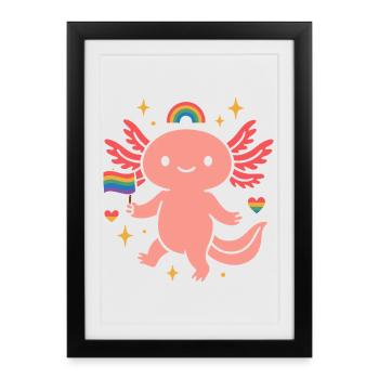 Mignon axolotl avec drapeau de la fierté et arc-en-ciel - Affiche encadrée (27 × 37 cm) - noir - Devant