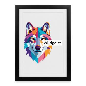 Colored Wolf Head "Wild Spirit" - Framed poster (27 × 37 cm) - black - Front