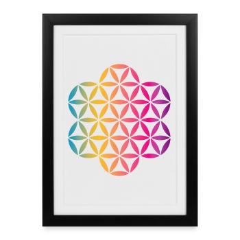 Yoga Fleur de Vie Fleur de Vie Mandala coloré - Affiche encadrée (27 × 37 cm) - noir - Devant