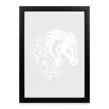 Elegant Horse and Floral Line Art Design - Framed poster (27 × 37 cm) - black - Front