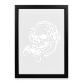 Crâne avec conception de casque de jeu - Affiche encadrée (27 × 37 cm) - noir - Devant