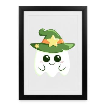 Cute ghost for Halloween dressed as a witch - Framed poster (27 × 37 cm) - black - Front