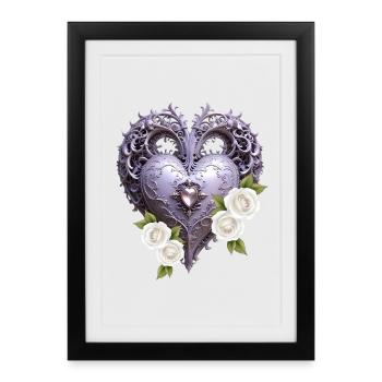 Coeur décoratif avec des roses blanches - Affiche encadrée (27 × 37 cm) - noir - Devant