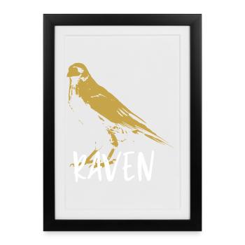 Illustration corbeau totem renaissance - Affiche encadrée (27 × 37 cm) - noir - Devant