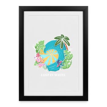 Lost in Waves – Tropical Surf Vibes Design - Framed poster (27 × 37 cm) - black - Front