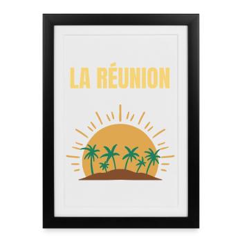 T-shirt La Réunion soleil et palmiers - Affiche encadrée (27 × 37 cm) - noir - Devant