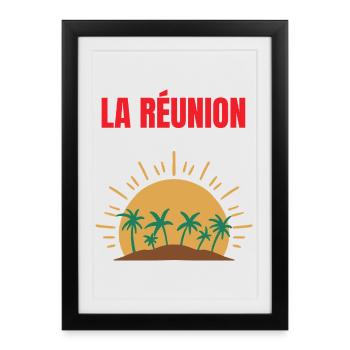 T-shirt La Réunion soleil et palmiers - Affiche encadrée (27 × 37 cm) - noir - Devant