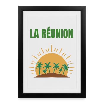 T-shirt La Réunion soleil et palmiers - Affiche encadrée (27 × 37 cm) - noir - Devant