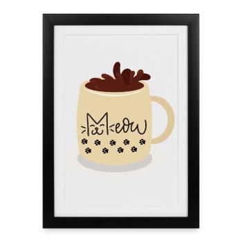 Mug visage de chat avec empreintes de pattes - Affiche encadrée (27 × 37 cm) - noir - Devant