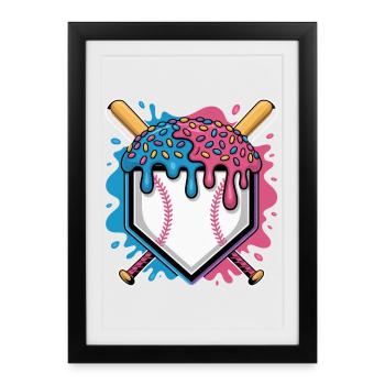 Plaque de baseball avec glace et pépites - Affiche encadrée (27 × 37 cm) - noir - Devant