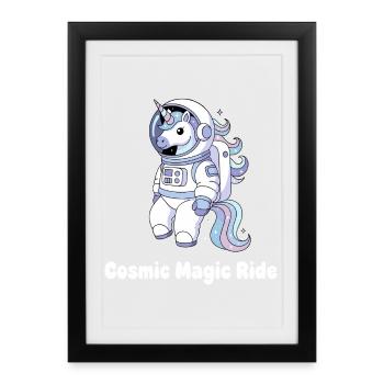 Licorne cosmique Voyage dans l’espace - Affiche encadrée (27 × 37 cm) - noir - Devant