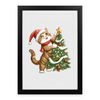 Chat Arbre de Noël Noël Noël Mignon Drôle - Affiche encadrée (27 × 37 cm) - noir - Devant