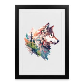 Wolf Wolf's Head Forest Nature Mountains Wilderness Colorful - Framed poster (27 × 37 cm) - black - Front