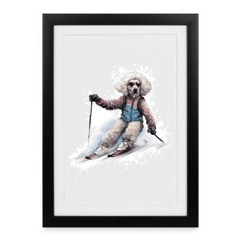 Caniche Chien Ski Ski - Affiche encadrée (27 × 37 cm) - noir - Devant