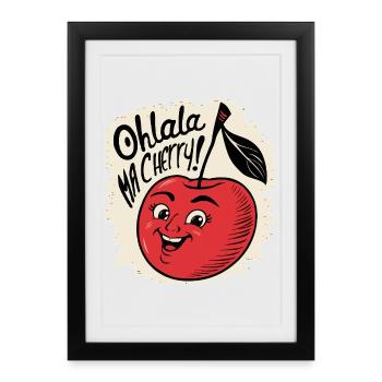 Ohlala Ma Cherry Idée Cadeau Fille Mignonne - Affiche encadrée (27 × 37 cm) - noir - Devant