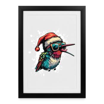Colibri Oiseau Noël Drôle - Affiche encadrée (27 × 37 cm) - noir - Devant