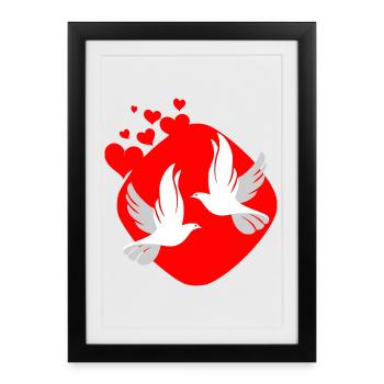 Dove of love on red background - Framed poster (27 × 37 cm) - black - Front