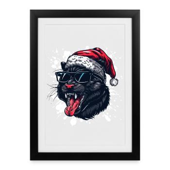 Panthère Noël Drôle - Affiche encadrée (27 × 37 cm) - noir - Devant